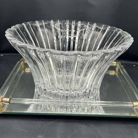 Mikasa Studio Nova Balmore Ribbed Crystal Hostess Serving Bowl 9 3/4" - Picture 1 of 9